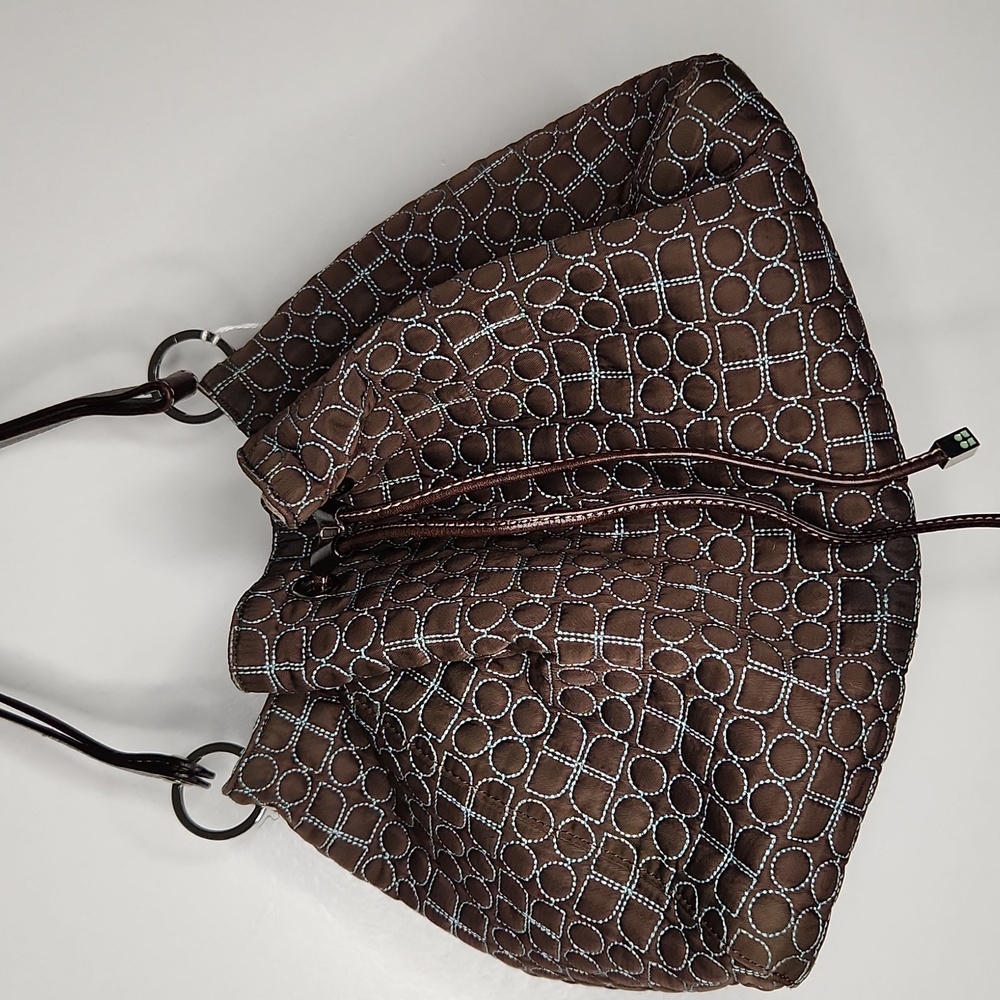 kate spade Brown Drawstring Shoulder Bag with Geometric Stitching